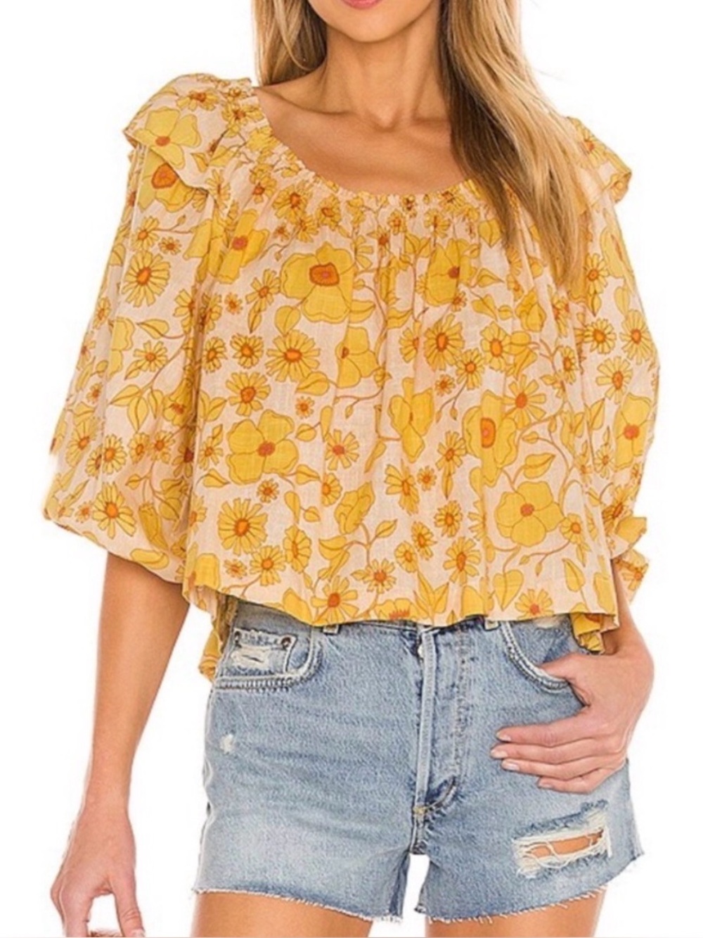 Free People Miss Daisy yellow floral top, small